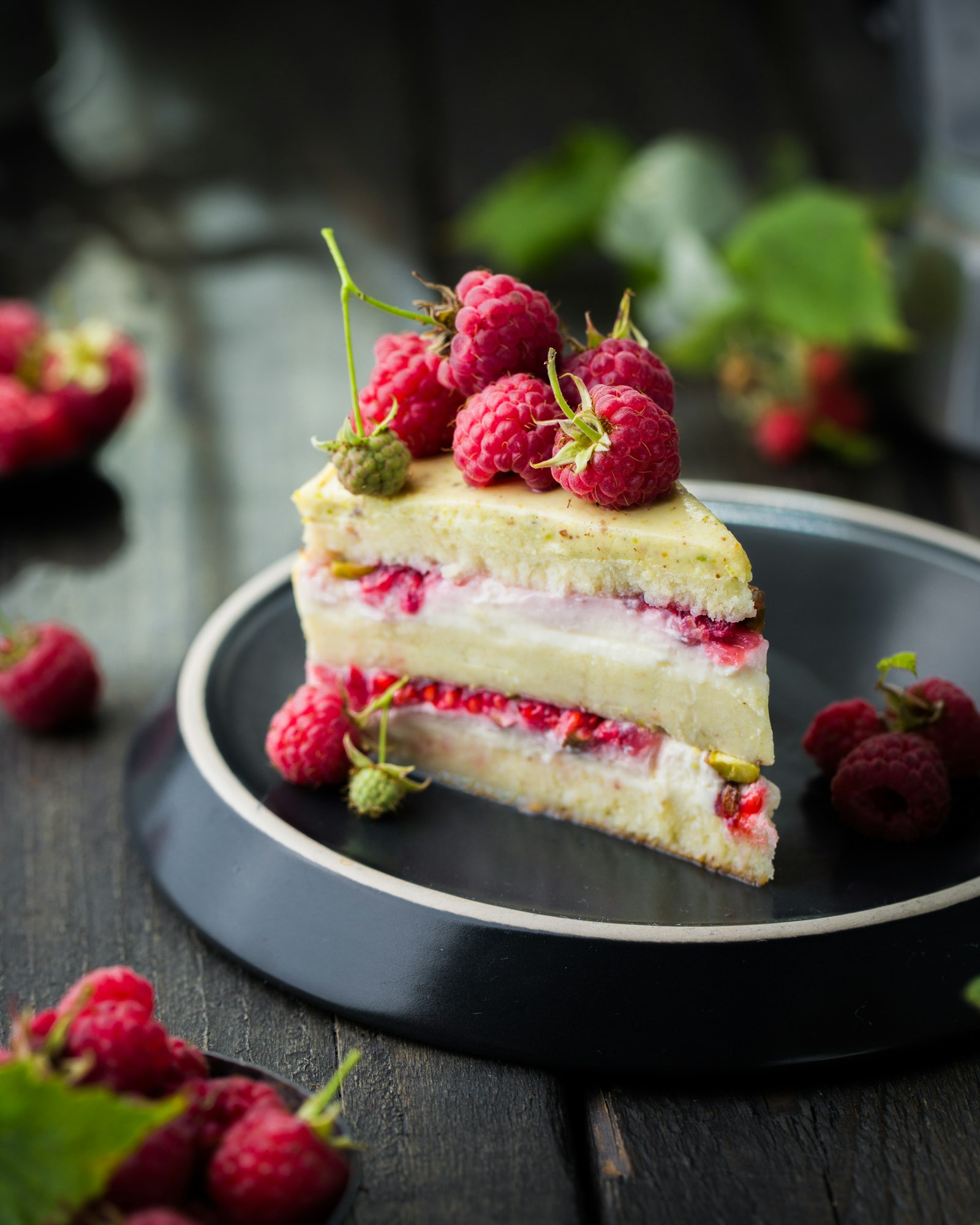Raspberry and pistachio cream cake